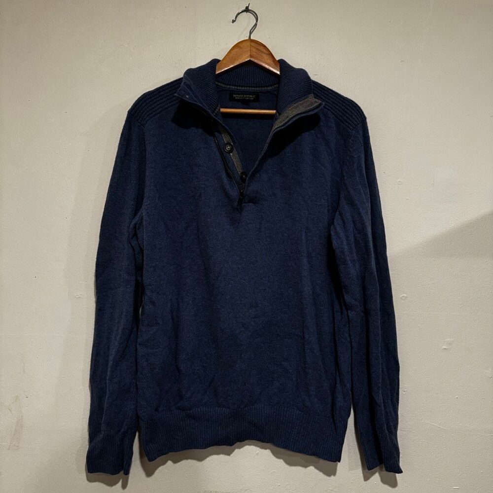 Banana Republic Mens Wool Blend Sweater Half-Zip Blue Size Large